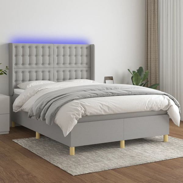 vidaXL Lit coffre avec matelas et LED Gris clair 140x190 cm Tissu