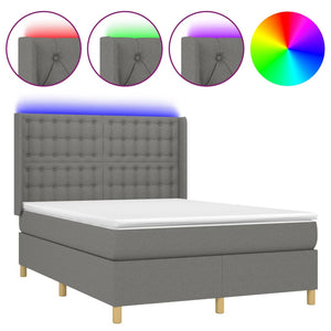 vidaXL Lit coffre avec matelas et LED Gris foncé 140x190 cm Tissu