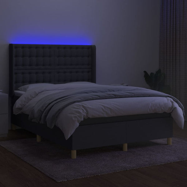 vidaXL Lit coffre avec matelas et LED Gris foncé 140x190 cm Tissu