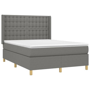 vidaXL Lit coffre avec matelas et LED Gris foncé 140x190 cm Tissu