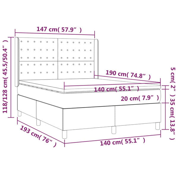 vidaXL Lit coffre avec matelas et LED Gris foncé 140x190 cm Tissu