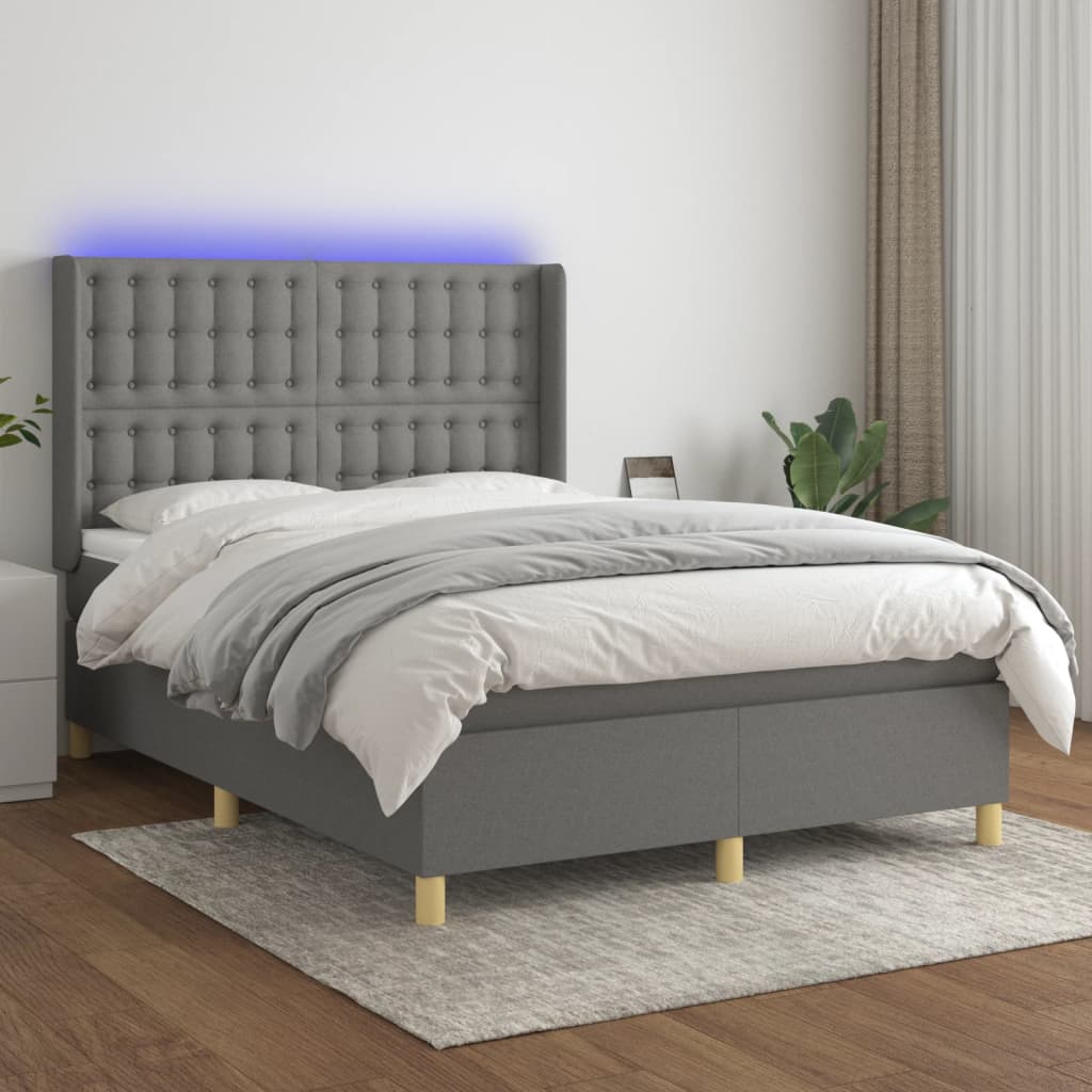 vidaXL Lit coffre avec matelas et LED Gris foncé 140x190 cm Tissu