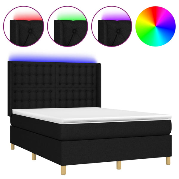 Lit double avec matelas et LED vidaXL Noir 140x190 cm Tissu