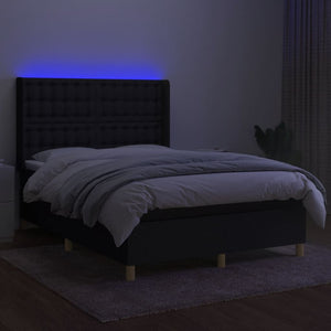 Lit double avec matelas et LED vidaXL Noir 140x190 cm Tissu