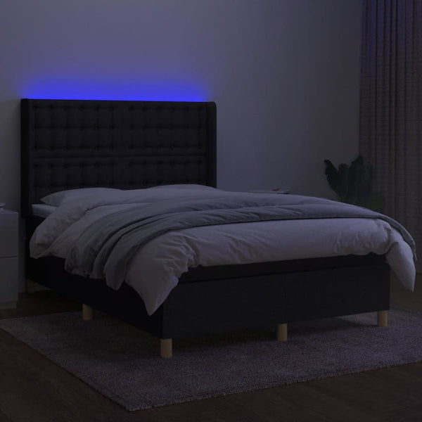 Lit double avec matelas et LED vidaXL Noir 140x190 cm Tissu