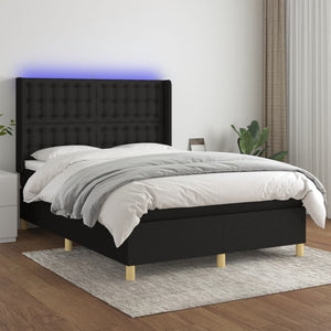 Lit double avec matelas et LED vidaXL Noir 140x190 cm Tissu