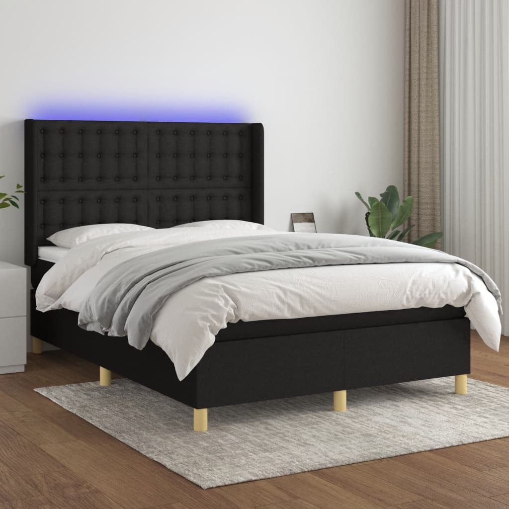 Lit double avec matelas et LED vidaXL Noir 140x190 cm Tissu
