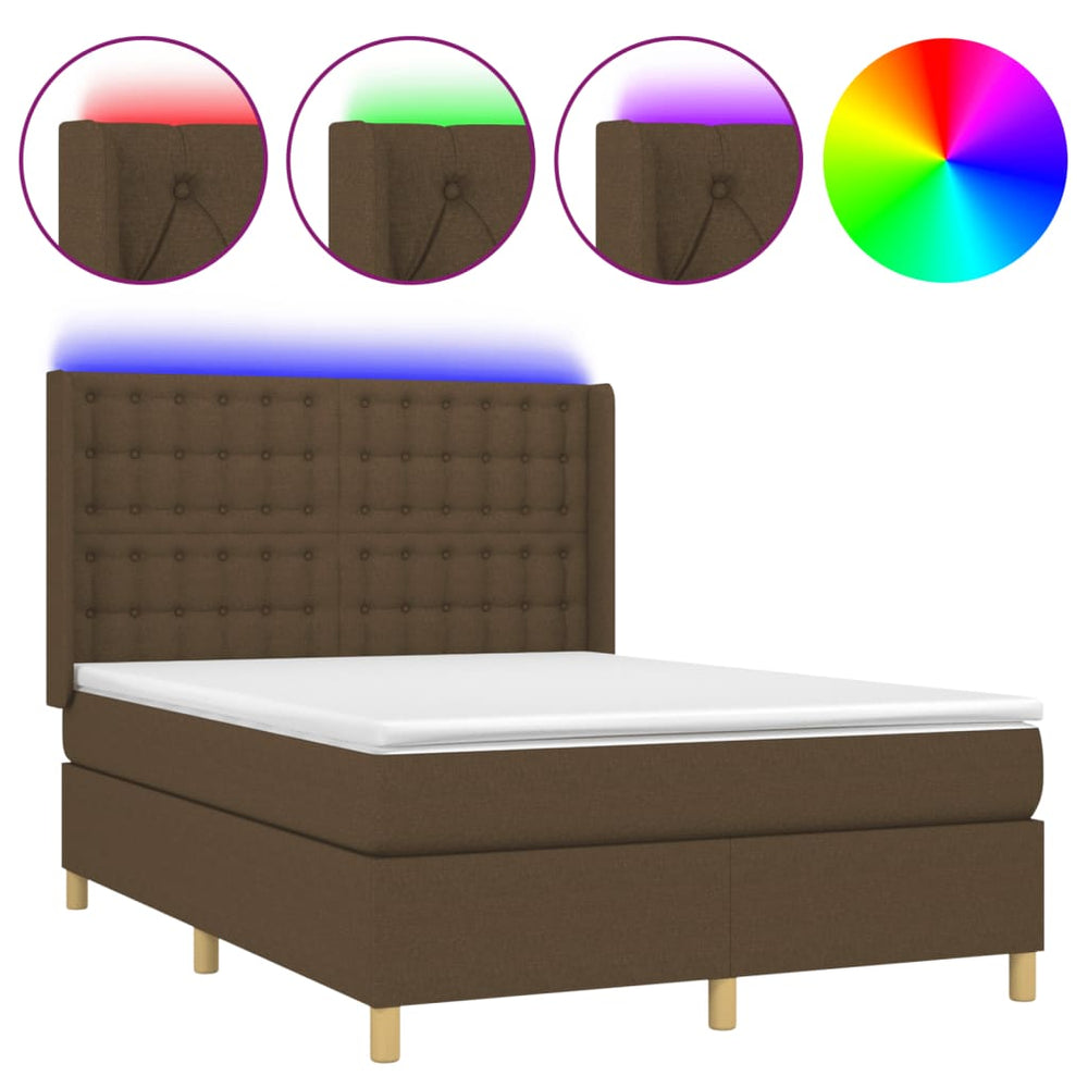 vidaXL Lit coffre avec matelas et LED Marron foncé 140x190 cm Tissu