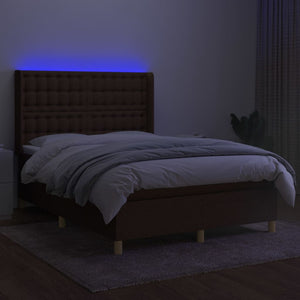 vidaXL Lit coffre avec matelas et LED Marron foncé 140x190 cm Tissu