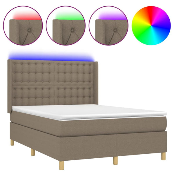 vidaXL Lit coffre avec matelas et LED Taupe 140x190 cm Tissu