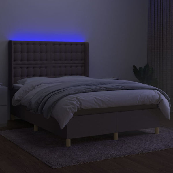 vidaXL Lit coffre avec matelas et LED Taupe 140x190 cm Tissu