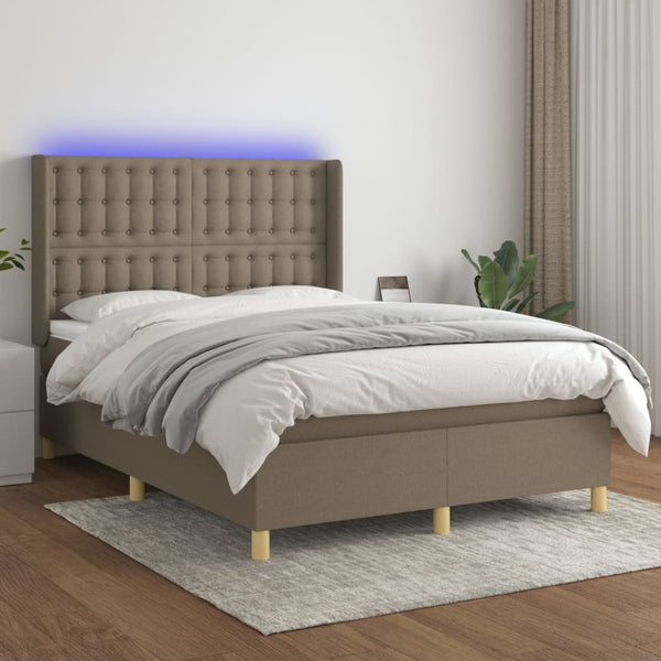 vidaXL Lit coffre avec matelas et LED Taupe 140x190 cm Tissu