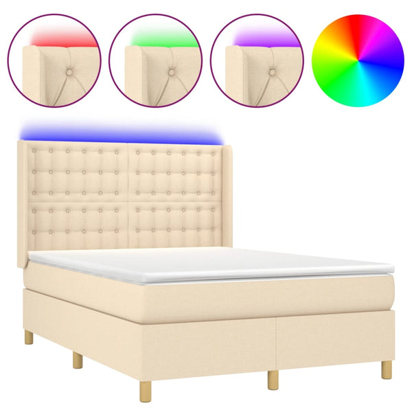 vidaXL Lit tapissier avec matelas et LED Crème 140x190 cm Tissu