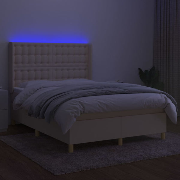 vidaXL Lit tapissier avec matelas et LED Crème 140x190 cm Tissu