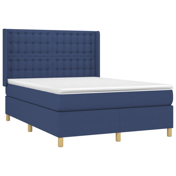 vidaXL Lit tapissier avec matelas et LED bleu 140x190 cm Tissu