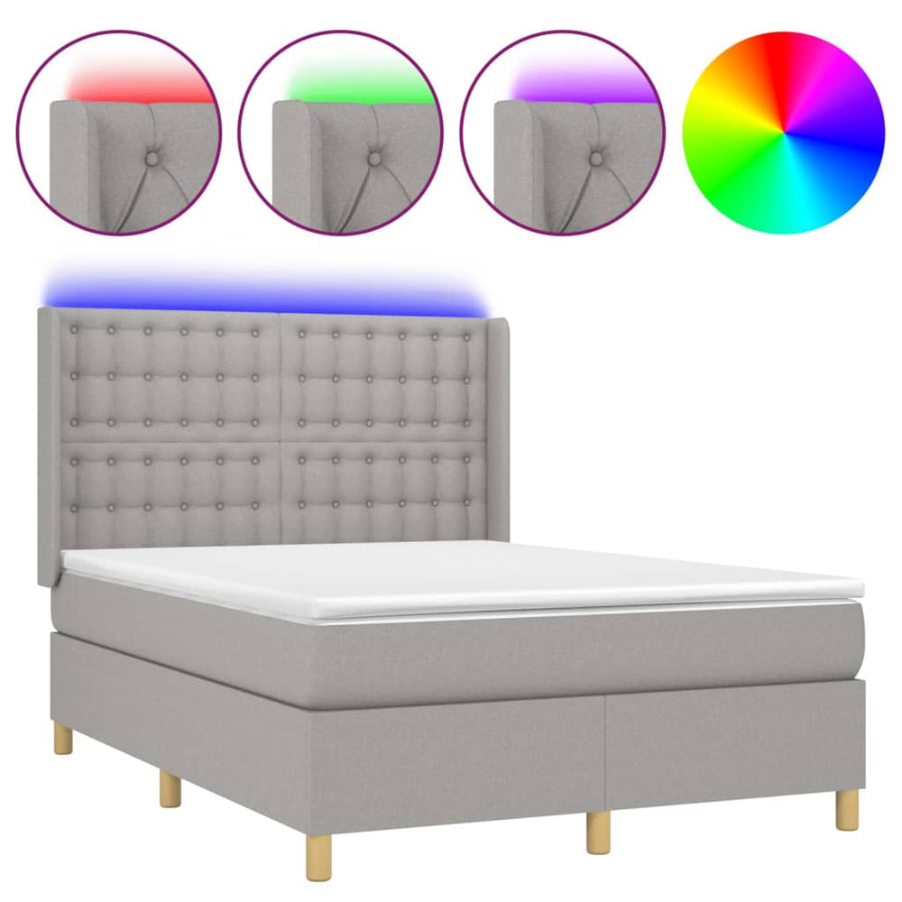 vidaXL Lit coffre avec matelas et LED Gris clair 140x200 cm Tissu