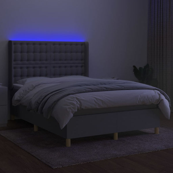 vidaXL Lit coffre avec matelas et LED Gris clair 140x200 cm Tissu