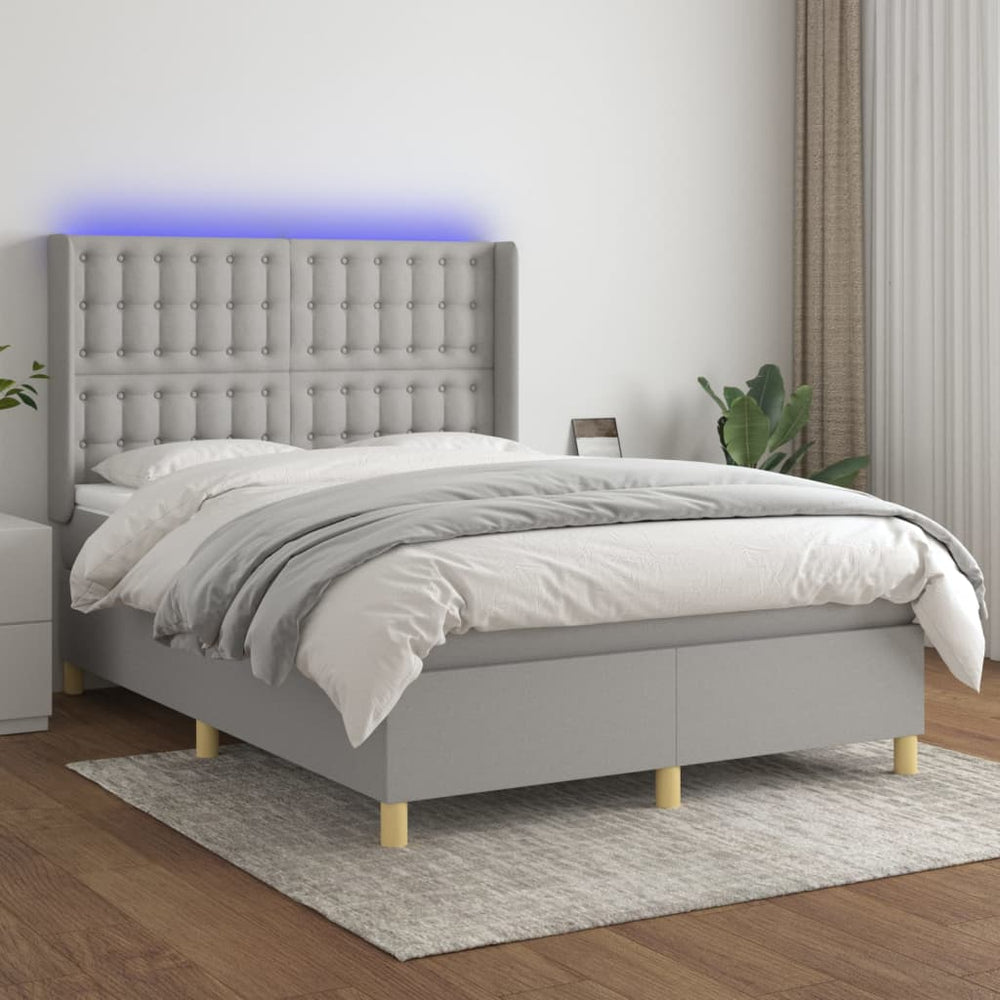 vidaXL Lit coffre avec matelas et LED Gris clair 140x200 cm Tissu