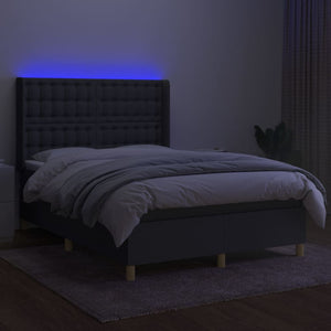 vidaXL Lit tapissier avec matelas et LED Gris foncé 140x200 cm Tissu