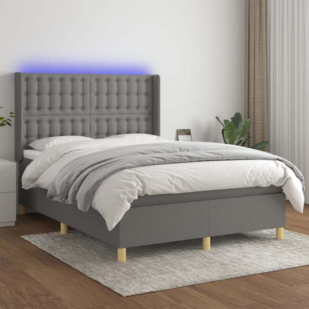 vidaXL Lit tapissier avec matelas et LED Gris foncé 140x200 cm Tissu