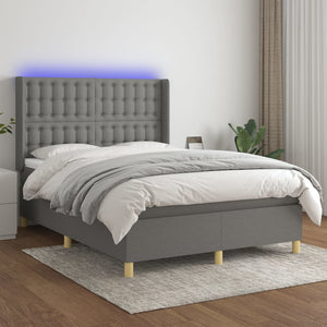 vidaXL Lit tapissier avec matelas et LED Gris foncé 140x200 cm Tissu