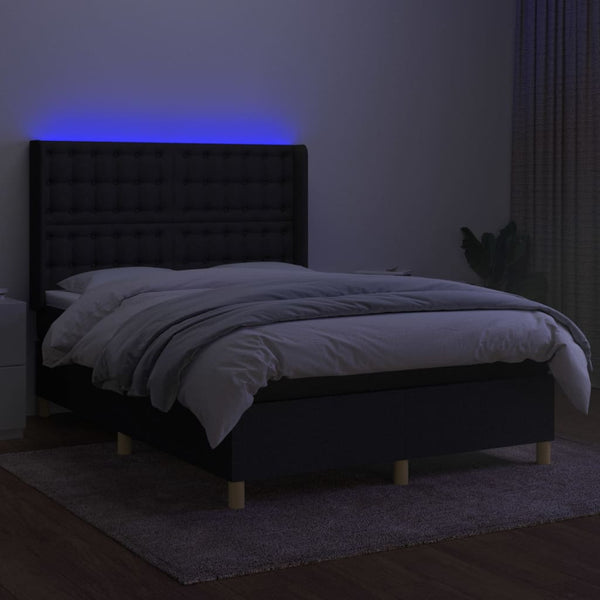 vidaXL Lit double tapissier avec matelas et LED Noir 140x200 cm Tissu