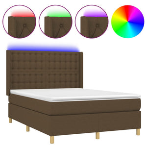 vidaXL Lit tapissier avec matelas et LED Marron foncé 140x200 cm Tissu