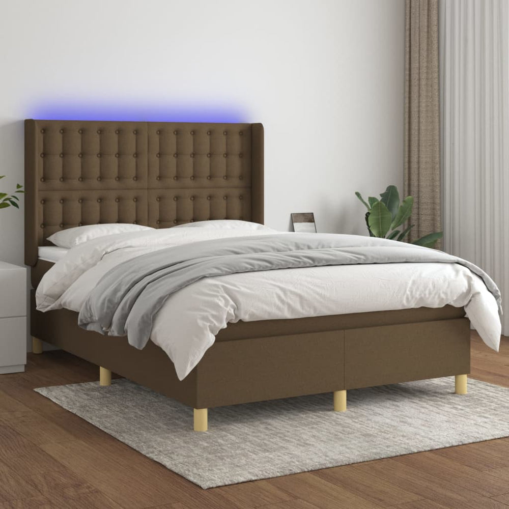 vidaXL Lit tapissier avec matelas et LED Marron foncé 140x200 cm Tissu