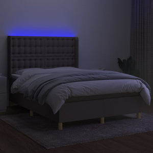 vidaXL Lit avec sommier tapissier, matelas et LED taupe 140x200 cm tissu