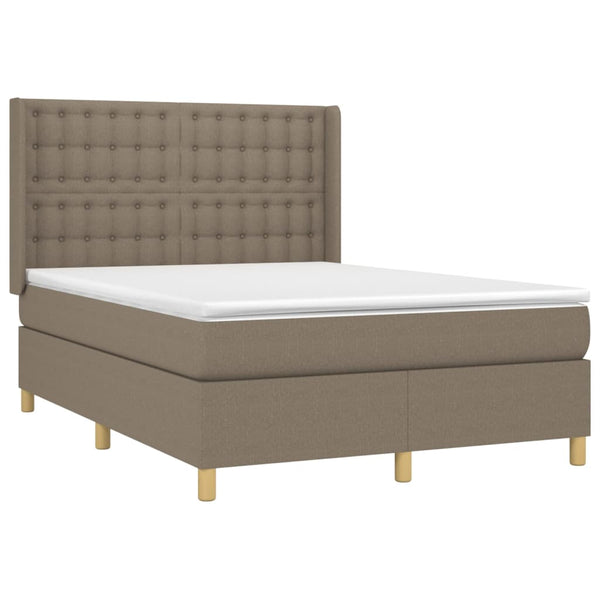 vidaXL Lit avec sommier tapissier, matelas et LED taupe 140x200 cm tissu