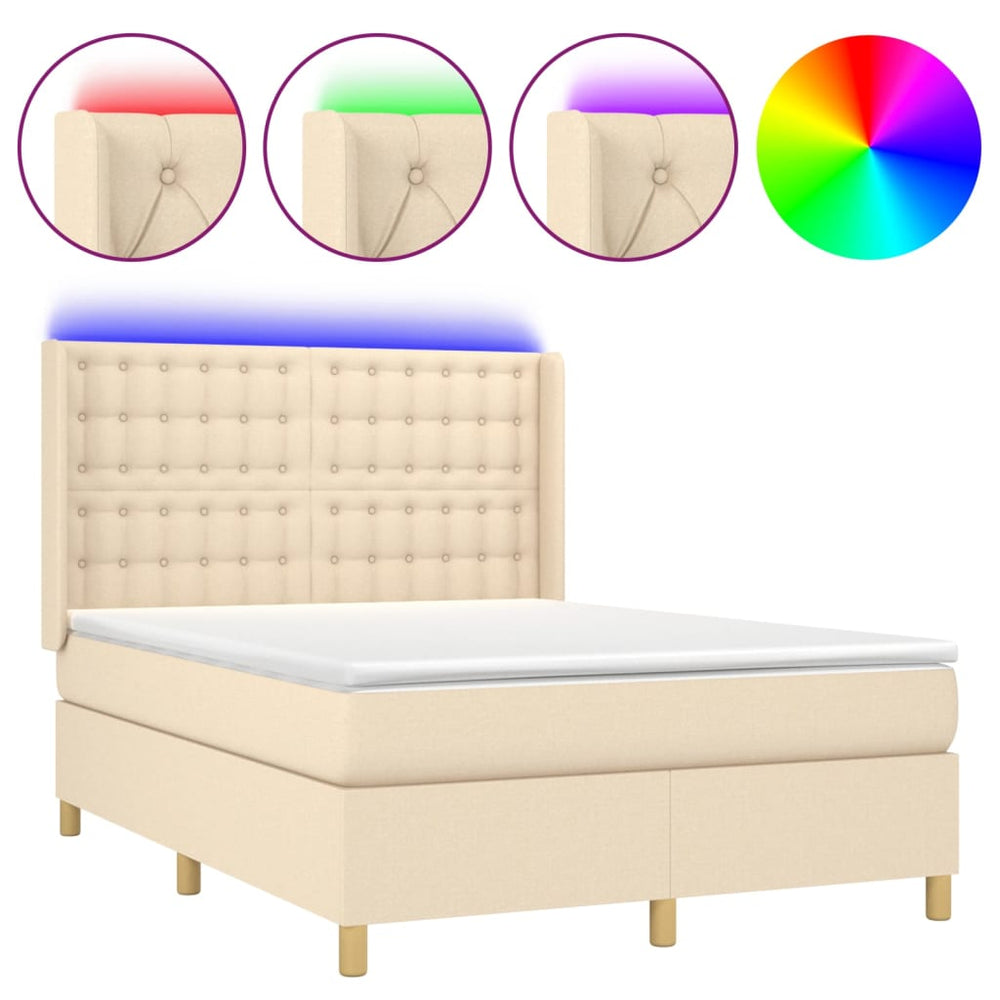 vidaXL Lit tapissier avec matelas et LED Crème 140x200 cm Tissu