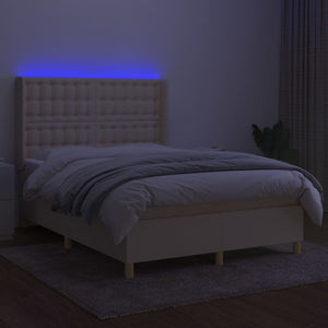 vidaXL Lit tapissier avec matelas et LED Crème 140x200 cm Tissu