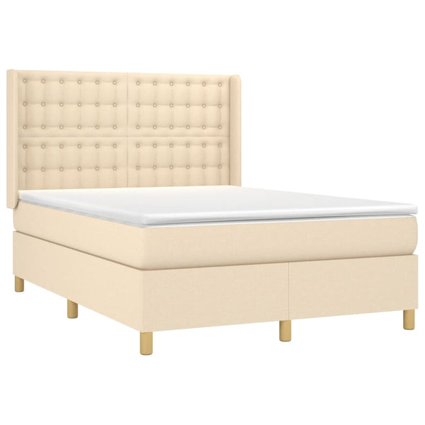 vidaXL Lit tapissier avec matelas et LED Crème 140x200 cm Tissu