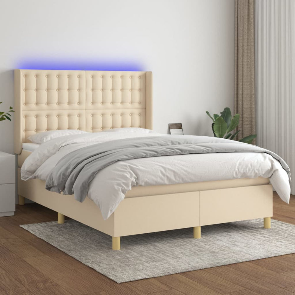 vidaXL Lit tapissier avec matelas et LED Crème 140x200 cm Tissu