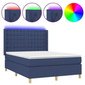vidaXL Lit avec sommier tapissier, matelas et LED bleu 140x200 cm Tissu