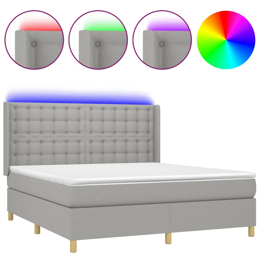 vidaXL Lit coffre avec matelas et LED Gris clair 160x200 cm Tissu