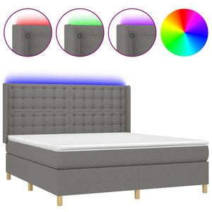 vidaXL Lit continental avec matelas et LED Gris foncé 160x200 cm Tissu