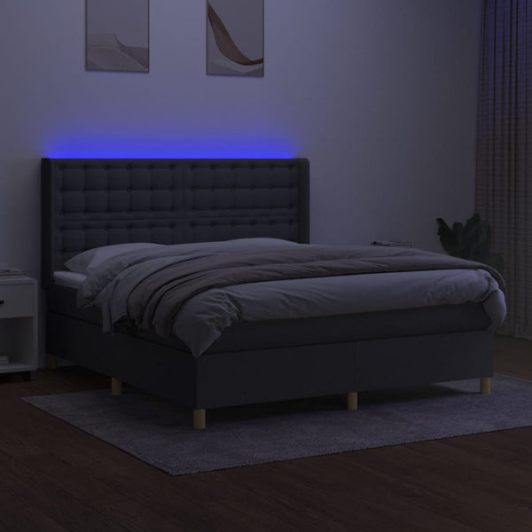 vidaXL Lit continental avec matelas et LED Gris foncé 160x200 cm Tissu