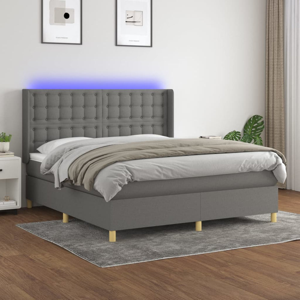 vidaXL Lit continental avec matelas et LED Gris foncé 160x200 cm Tissu