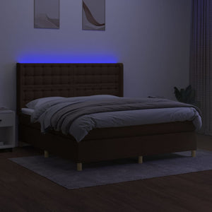 vidaXL Lit coffre avec matelas et LED Marron foncé 160x200 cm Tissu