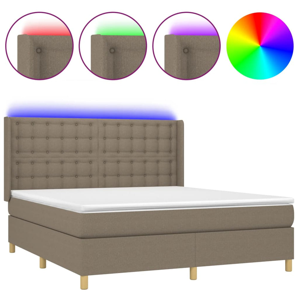 vidaXL Lit à ressorts avec matelas et LED taupe 160x200 cm tissu