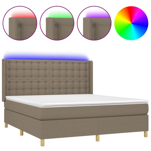 vidaXL Lit à ressorts avec matelas et LED taupe 160x200 cm tissu