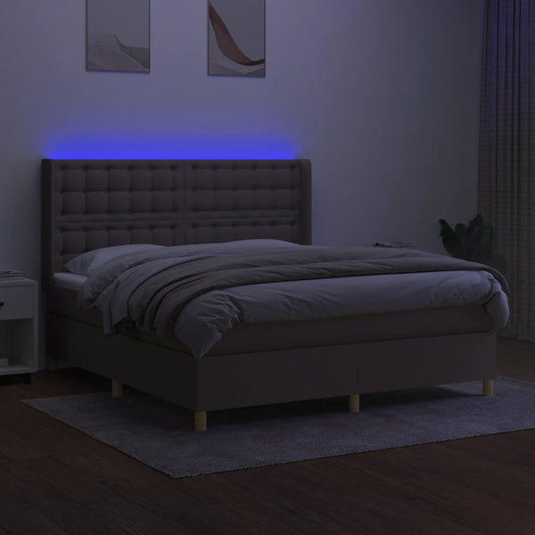 vidaXL Lit à ressorts avec matelas et LED taupe 160x200 cm tissu