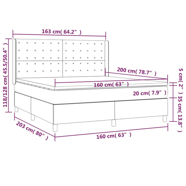 vidaXL Lit à ressorts avec matelas et LED taupe 160x200 cm tissu