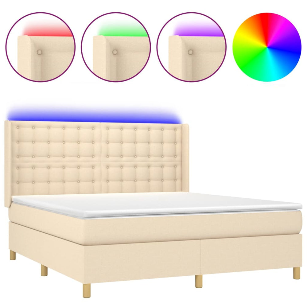 vidaXL Lit coffre avec matelas et LED Crème 160x200 cm Tissu