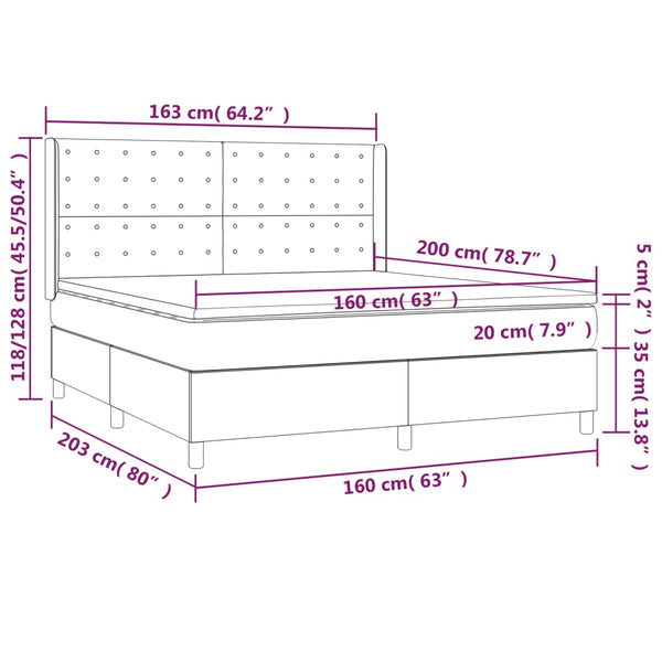 vidaXL Lit coffre avec matelas et LED Crème 160x200 cm Tissu