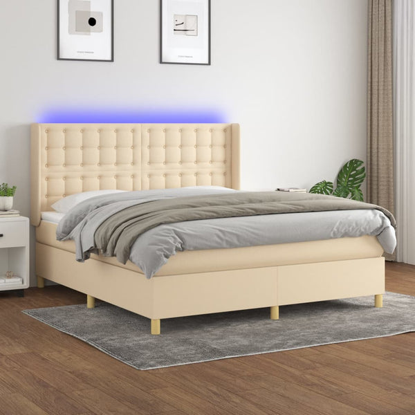 vidaXL Lit coffre avec matelas et LED Crème 160x200 cm Tissu