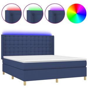 vidaXL Lit coffre avec matelas et LED bleu 160x200 cm Tissu