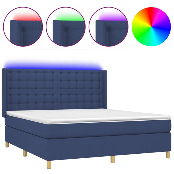 vidaXL Lit coffre avec matelas et LED bleu 160x200 cm Tissu
