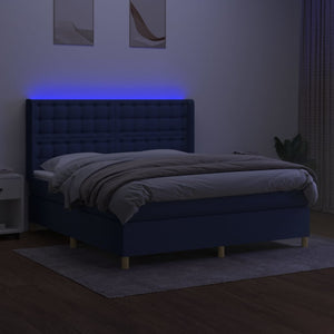 vidaXL Lit coffre avec matelas et LED bleu 160x200 cm Tissu